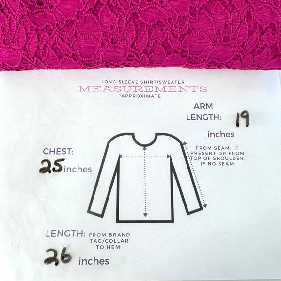 Chico's Womens Lace Top Blouse Size XXL Floral Long Sleeve Magneta Pink - Picture 7 of 7